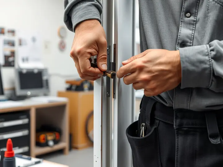 技师正在调整门锁机械部件